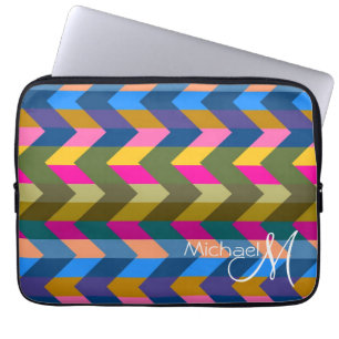 Multicolor Chevron Zigzag Custom Monogram 3 Laptop Sleeve