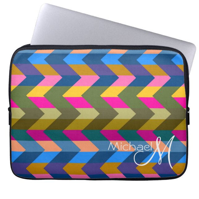 Multicolor Chevron Zigzag Custom Monogram 3 Laptop Sleeve (Front)
