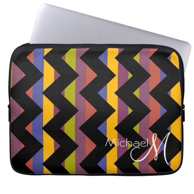 Multicolor Chevron Zigzag Custom Monogram 8 Laptop Sleeve (Front)