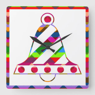 Multicolor Christmas Bells Square Wall Clock