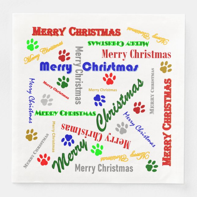 Multicolor Christmas Dinner Napkin w/Dog Paws (Front)