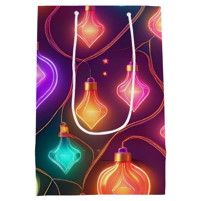 Multicolor Christmas Lights Patterned Medium Gift Bag (Back)