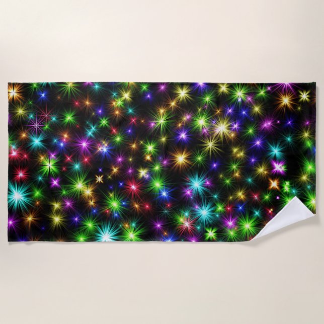 Multicolor Christmas Star Rays-57191 Beach Towel (Front)