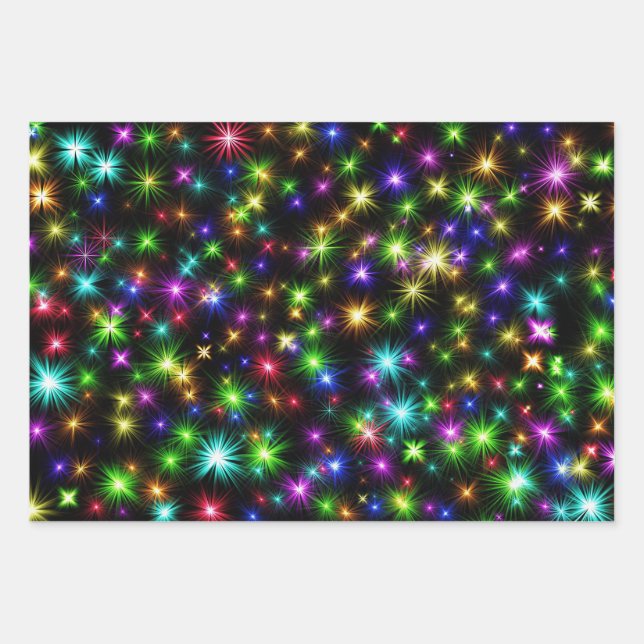 Multicolor Christmas Star Rays-57191 Wrapping Paper Sheet (Front)