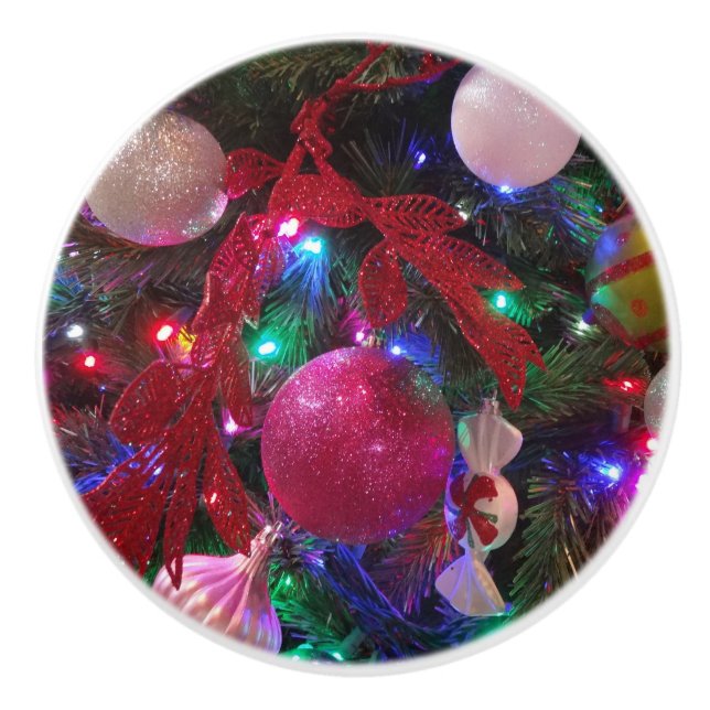 Multicolor Christmas Tree Colourful Holiday Ceramic Knob (Front)