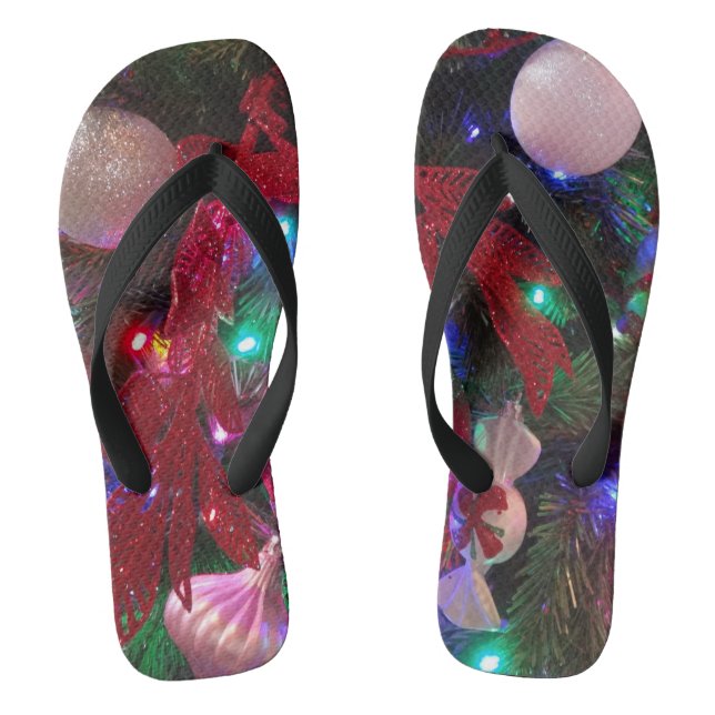 Multicolor Christmas Tree Colourful Holiday Flip Flops (Footbed)