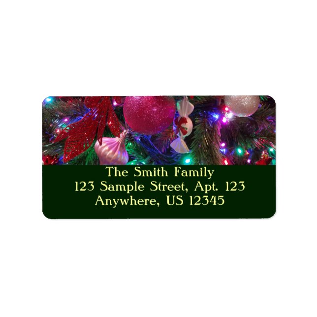 Multicolor Christmas Tree Colourful Holiday Label (Front)