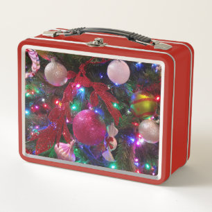 Multicolor Christmas Tree Colourful Holiday Metal Lunch Box