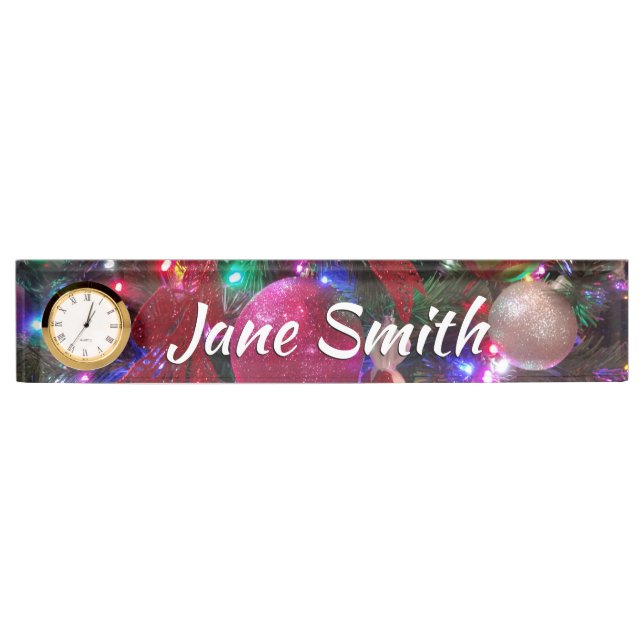 Multicolor Christmas Tree Colourful Holiday Nameplate (Front)
