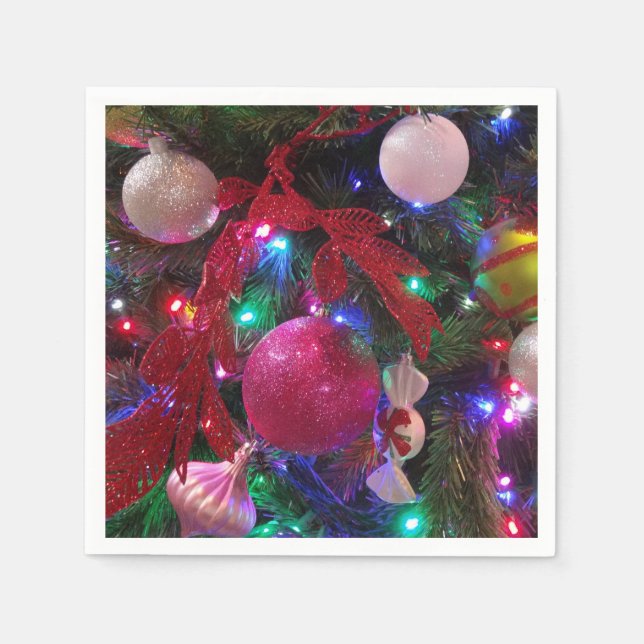 Multicolor Christmas Tree Colourful Holiday Napkin (Front)