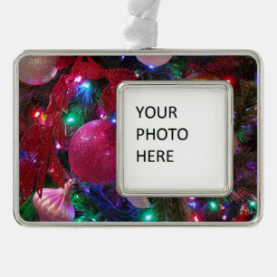 Multicolor Christmas Tree Colourful Holiday Silver Plated Framed Ornament