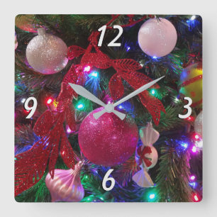 Multicolor Christmas Tree Colourful Holiday Square Wall Clock