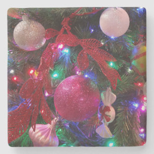Multicolor Christmas Tree Colourful Holiday Stone Coaster