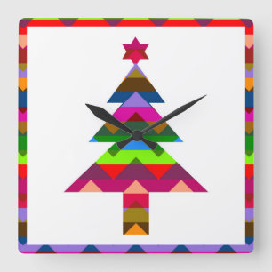 Multicolor Christmas Trees #2 Square Wall Clock