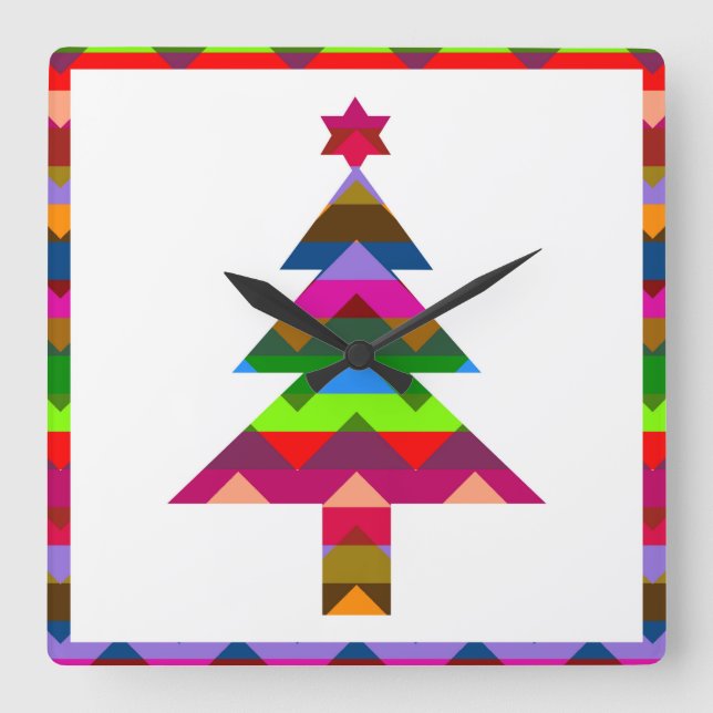 Multicolor Christmas Trees #2 Square Wall Clock (Front)