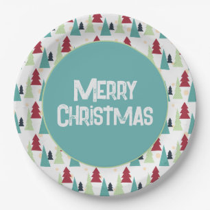 Multicolor Christmas Trees Pattern Paper Plate