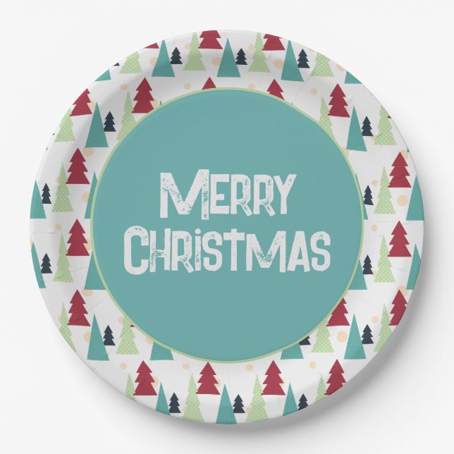 Multicolor Christmas Trees Pattern Paper Plate (Front)