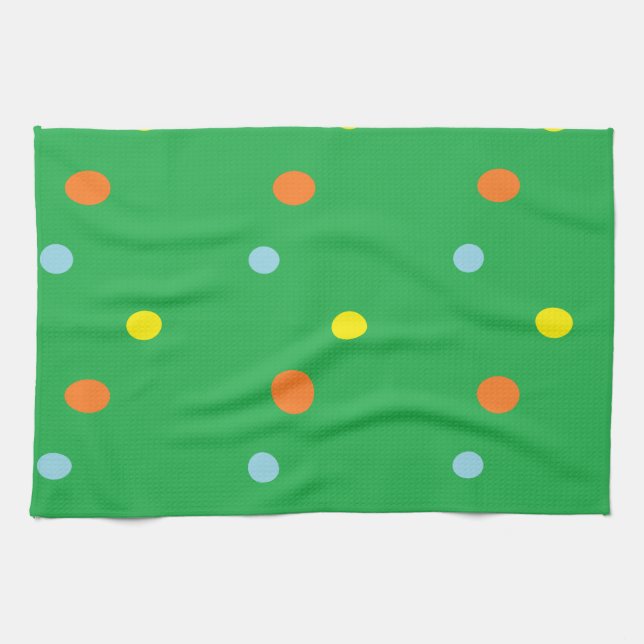 Multicolor circles on green tea towel (Horizontal)