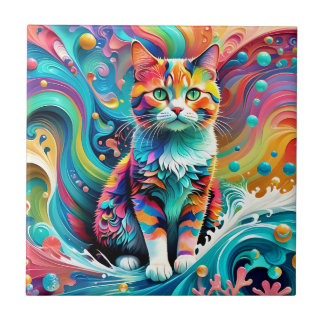 Multicolor Colourful Cat 759 Water Wave  Tile