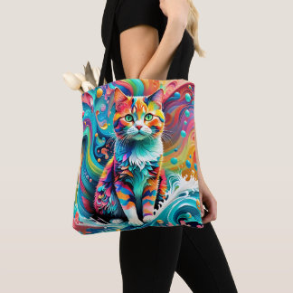 Multicolor Colourful Cat 759 Water Wave  Tote Bag