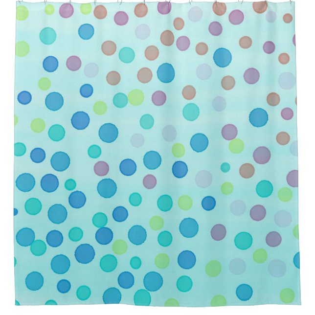 Multicolor confetti dots on blue shower curtain (Front)