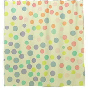 Multicolor confetti dots on pastel yellow shower curtain