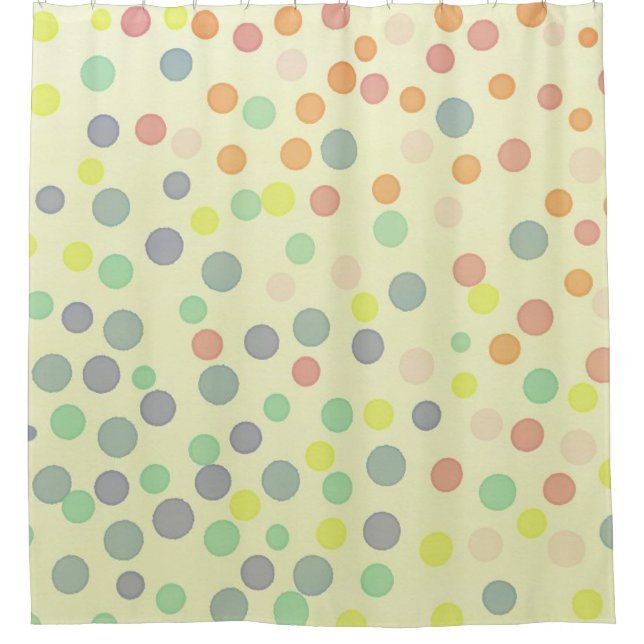 Multicolor confetti dots on pastel yellow shower curtain (Front)