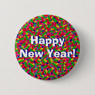 Multicolor Confetti "Happy New Year!" 6 Cm Round Badge