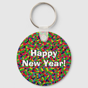 Multicolor Confetti "Happy New Year!" Key Ring