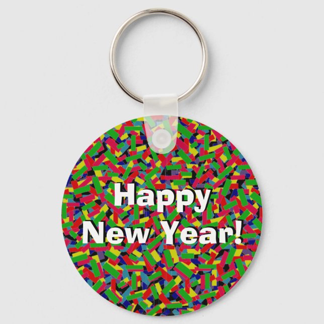 Multicolor Confetti "Happy New Year!" Key Ring (Front)