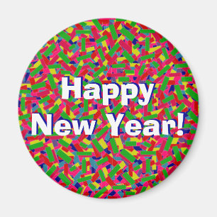 Multicolor Confetti "Happy New Year!" Magnet