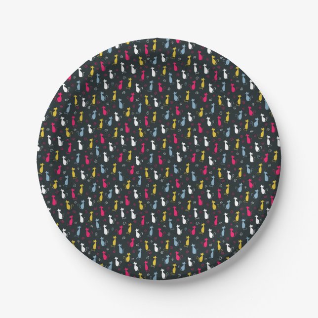 Multicolor cute cat pattern paper plate (Front)