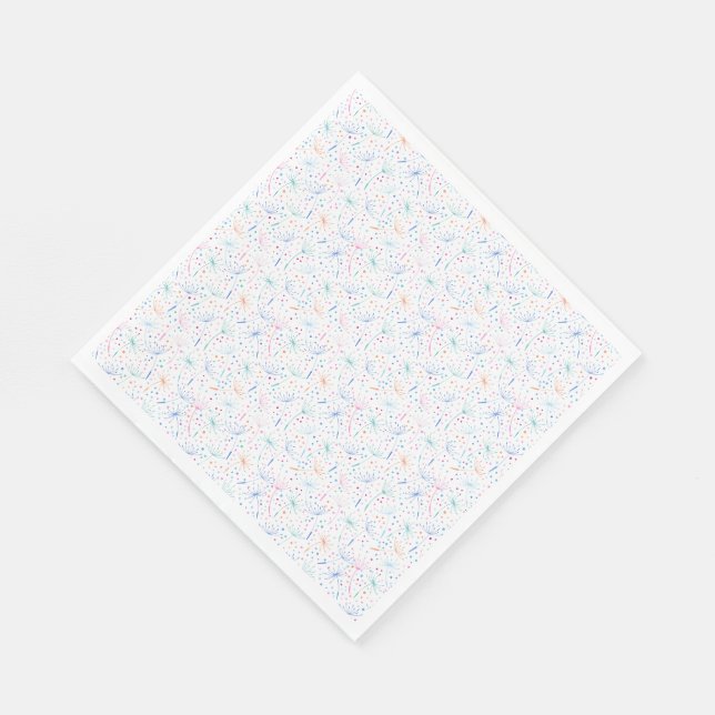 Multicolor dandelions pattern white background napkin (Corner)