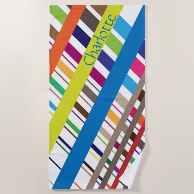 Multicolor Diagonal Lines Beach Towel (Front)