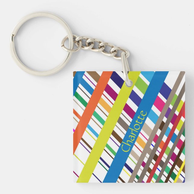 Multicolor Diagonal Lines   Key Ring (Front)