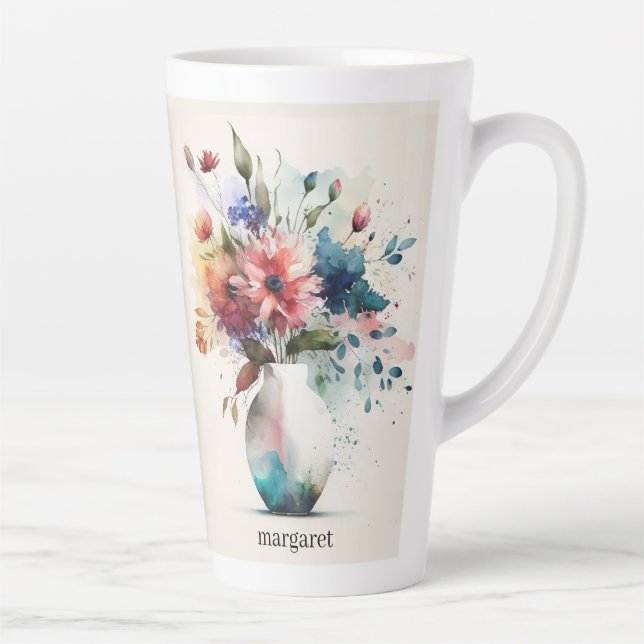 Multicolor Dk Blue Rose Flowers #4 Latte Mug (Right)