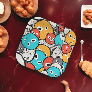 Multicolor Doodle Monster Cartoon Paper Plate
