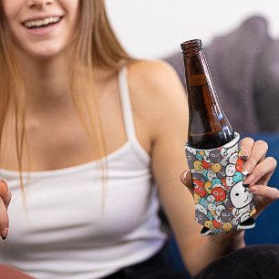 Multicolor Doodle Monster Faces Can Cooler