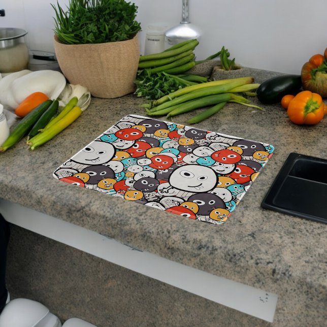 Multicolor Doodle Monster Faces Cutting Board (Chopping Board)