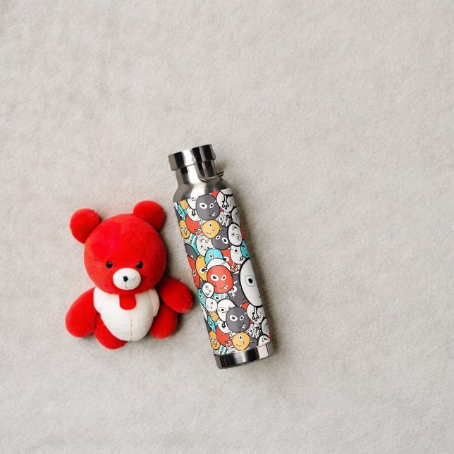 Multicolor Doodle Monster Faces Water Bottle (Water Bottle)