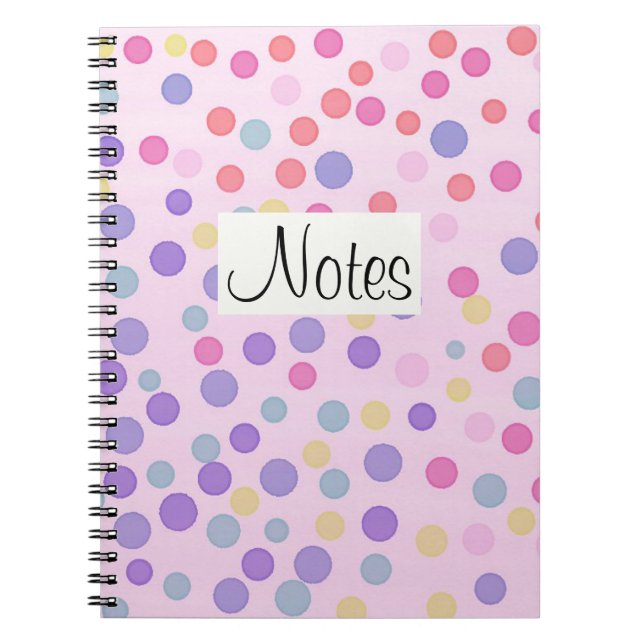 Multicolor dots on pastel pink notebook (Front)