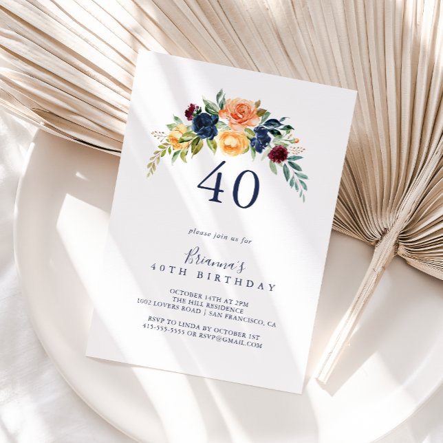 Multicolor Elegant Floral 40th Birthday Party  Invitation (Creator Uploaded)