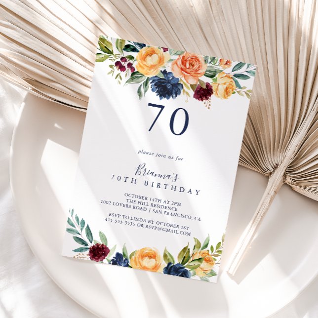 Multicolor Elegant Floral 70th Birthday Party Invitation (Creator Uploaded)