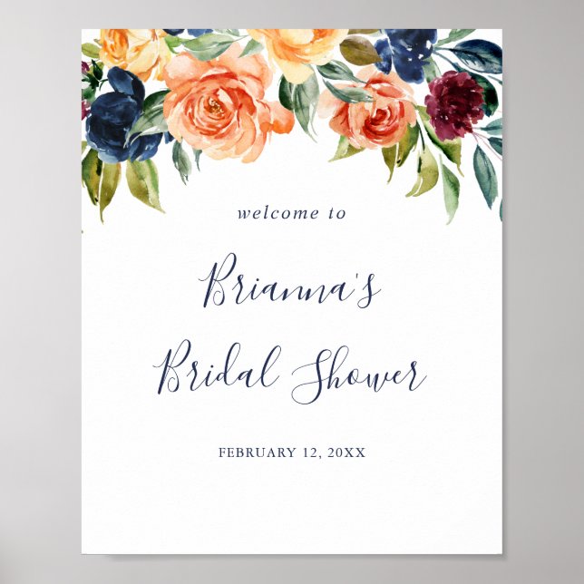 Multicolor Elegant Floral Bridal Shower Welcome  Poster (Front)