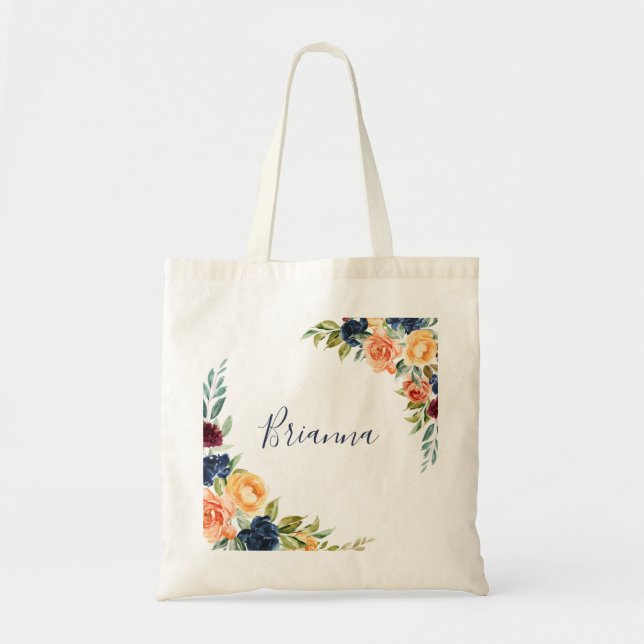 Multicolor Elegant Floral Bridesmaid  Tote Bag (Front)