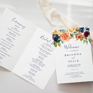 Multicolor Elegant Floral Folded Wedding Program Programme
