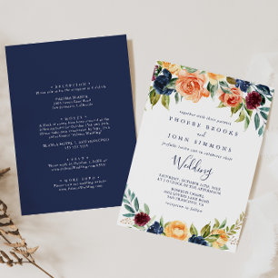 Multicolor Elegant Floral Front & Back Wedding  In Invitation