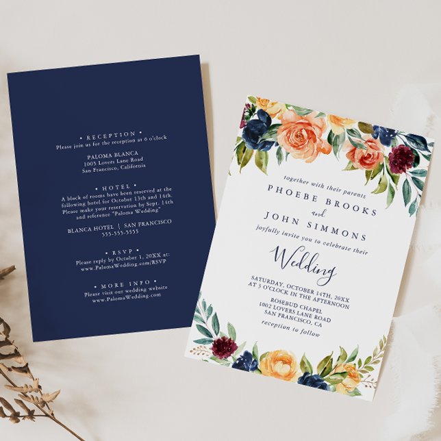 Multicolor Elegant Floral Front & Back Wedding  In Invitation (Creator Uploaded)