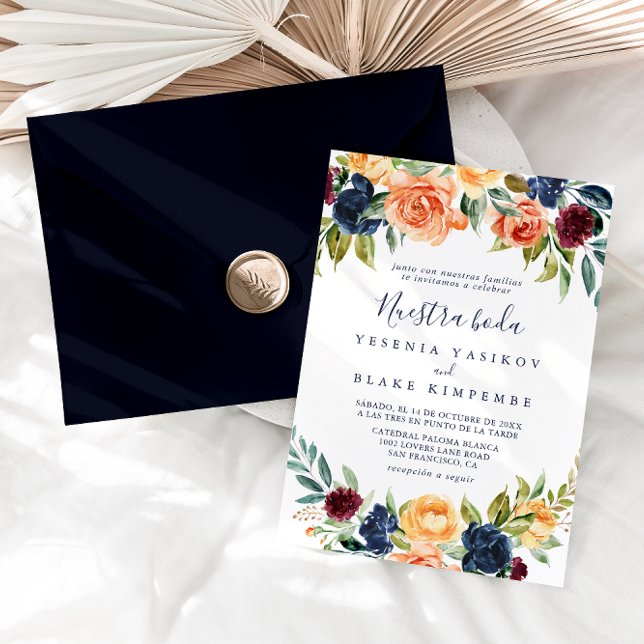 Multicolor Elegant Floral Nuestra Boda Wedding  Invitation (Creator Uploaded)