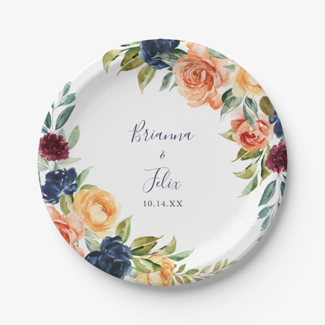 Multicolor Elegant Floral Wedding  Paper Plate (Front)